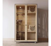 Corralito interior para gatos con puerta de hierro, ruedas, diseño multicapa, malla transpirable e iluminación para mayor comodidad y seguridad de las mascotas