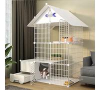 Corralito para gatos con caja de arena, jaula para gatos multifunción para ejercicio al aire libre, condominio cerrado para mascotas con puerta para un fácil acceso