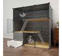 Corralito para gatos con caja de arena - Recinto interior de 2/3 niveles para animales pequeños, perreras de metal desmontables, ideal para 1-3 gatos (111 x 49 x 111 cm)