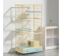 Corralito para gatos con cubierta superior, recinto para gatos con ruedas universales, apto para animales pequeños, viene con caja de arena, uso en interiores