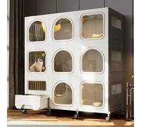 Corralito para gatos con ruedas, caja de alambre de metal y caja de arena, diseño plegable, estructura desmontable para un gran espacio de ejercicio