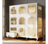 Corralito para gatos con ruedas, caja de alambre de metal y caja de arena, diseño plegable, estructura desmontable para un gran espacio de ejercicio