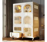 Corralito para gatos con ruedas, caja de alambre de metal y caja de arena, diseño plegable, estructura desmontable para un gran espacio de ejercicio
