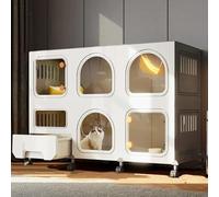 Corralito para gatos de interior con caja de arena, recinto plegable de 2/3 niveles para mascotas para amigos felinos felices, perrera duradera para jugar y descansar