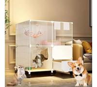 Corralito para gatos de interior con caja de arena y ruedas, recinto para mascotas para una fácil movilidad y limpieza