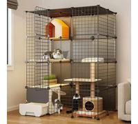 Corralito para gatos, gran recinto de alambre de metal con caja de arena, fácil de limpiar y montar, ideal para gatos, chinchillas y conejos