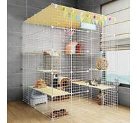 Corralito para gatos, gran recinto para gatos de varios niveles, jaula de rejilla de alambre de metal para uso en interiores, fácil de limpiar y mantener, perfecto para hacer ejercicio y jugar