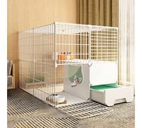 Corralito para gatos - Jaula de valla de ejercicio para mascotas con puerta y caja de arena integrada, fácil de limpiar, ideal para mascotas pequeñas, conejos, erizos, cobayas