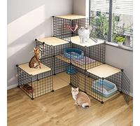 Corralito para gatos - Recinto de alambre de metal con contenedores de almacenamiento y estantes, ideal para el hogar, sala de estar u oficina