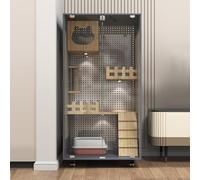 Corralito para gatos, recinto interior para gatos con tablero perforado de metal, puerta transparente, escalera y ruedas universales para casa multigato