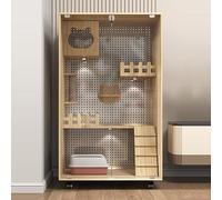 Corralito para gatos, recinto interior para gatos con tablero perforado de metal, puerta transparente, escalera y ruedas universales para casa multigato