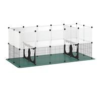 Corralito para mascotas PawHut con alfombrilla impermeable, recinto para animales pequeños de montaje propio con 34 paneles, valla metálica para interior y exterior para cobayas, conejos y erizos,