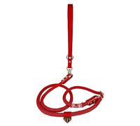 Correa 2 en 1 con Collar Integrado y Asa de Cuero, Antitirones para Perros de Tamaño Pequeño a Grande, Fabricado en España. Rojo&Rojo