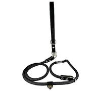 Correa 2 en 1 con Collar Integrado y Asa de Cuero, Antitirones para Perros de Tamaño Pequeño a Grande, Fabricado en España. Negro & Negro