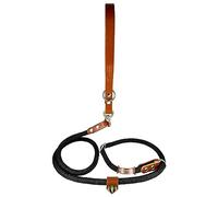 Correa 2 en 1 con Collar Integrado y Asa de Cuero, Antitirones para Perros de Tamaño Pequeño a Grande, Fabricado en España. Negro&Coñac