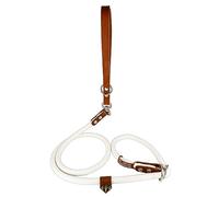 Correa 2 en 1 con Collar Integrado y Asa de Cuero, Antitirones para Perros de Tamaño Pequeño a Grande, Fabricado en España. Blanco&Coñac