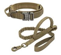 Correa Ajustable Correa táctica Militar para Collar de Perro, Collares de Perro medianos y Grandes, Plomo para Pastor alemán Correa de Perro(Dark Khaki,L)