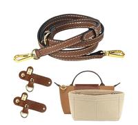 Correa Ajustable y Organizador de Fieltro Compatible con Bolsos Mini Longchamp, Correa de Cuero sin Perforaciones con Múltiples Bolsillos, Marrón y Beige, 1,2 cm