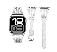 Correa brillante compatible con correas de Apple Watch de 38 mm, 40 mm, 41 mm, 42 mm, 44 mm, 45 mm, 46 mm, 49 mm, metal de diamante con correa de cuero con purpurina para iWatch Series 10, 9, 8, 7, 6,