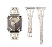 Correa brillante compatible con correas de Apple Watch de 38 mm, 40 mm, 41 mm, 42 mm, 44 mm, 45 mm, 46 mm, 49 mm, metal de diamante con correa de cuero con purpurina para iWatch Series 10, 9, 8, 7, 6,