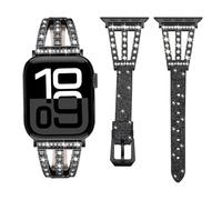 Correa brillante compatible con correas de Apple Watch de 38 mm, 40 mm, 41 mm, 42 mm, 44 mm, 45 mm, 46 mm, 49 mm, metal de diamante con correa de cuero con purpurina para iWatch Series 10, 9, 8, 7, 6,