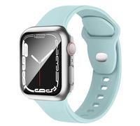 Correa compatible con Apple Watch de 40 mm, 41 mm, 44 mm, 45 mm, 42 mm, 46 mm, con protector de pantalla para mujer, correa de silicona y cubierta protectora de diamante brillante de vidrio templado
