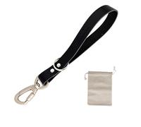 Correa Cuero Perro Corta. Asa de Piel con Mosquetón de Seguridad. Multi-usos. Hecho a Mano en España. Correa Perros Grandes Medianos y Pequeños. 32cm. Color Negro.
