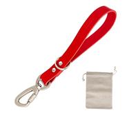 Correa Cuero Perro Corta. Asa de Piel con Mosquetón de Seguridad. Multi-usos. Hecho a Mano en España. Correa Perros Grandes Medianos y Pequeños. 32cm. Color Rojo.