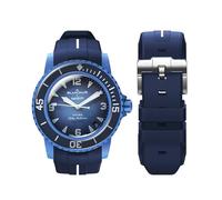 Correa Curvada de Goma Suave para Swatch y Blancpain, Banda de Liberación Rápida de 22 mm (Línea Azul y Blanca del Ejército Marítimo)