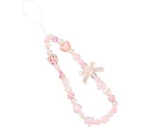 Correa de abalorios para teléfono con diseño de fresa rosa, cadena de teléfono con cuentas de perlas, bonito dije para teléfono celular (ZS635), plástico, sin piedras preciosas