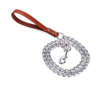 Correa de Acero Inoxidable for Perros de 120 cm con asa de Cuero, Cuerda de Entrenamiento de Metal Resistente y antimordeduras.(Brown,2.0mm*120cm)