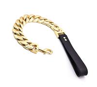 Correa de Adiestramiento para Perros,Cadena De Eslabones Cubanos De Acero Inoxidable De,32 MM Correa de Arrastre para Perros Mango De Cuero Genuino para Perros Grandes Y Medianos 70CM