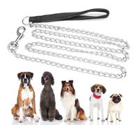 Correa de Cadena Lisa Resistente, 180 cm de Longitud Correa para Perro Cadena con Suave Asa Acolchada, Resistente a la Corrosión y al óxido Cadena Perro Metal para Perros Medianos y Grandes