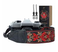 Correa de cámara - 2 pulgadas retro jacquard bordado multipatrón correas de cámara ajustables, correa ancha para el cuello/hombro con cabeza de cuero genuino para todas las cámaras digitales DSLR/SLR