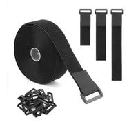 Correa de Cincha con 20 Hebillas, Correa Cable 3,8cm de Ancho Nailon Ajustable Bridas para Cables Reutilizables Bridas Adhesivas Mágicas para Cables para Organizador Almacenamiento