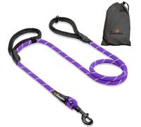 Correa de cuerda para perro, correa fuerte morada, 2 asas acolchadas de 5 pies, perros medianos y grandes, reflectante, resistente a la intemperie.