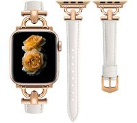 Correa de Cuero Auténtico Compatible con Apple Watch Ultra3/2/1 SE3/2/1 Series11/10/9/8/7/6/5/4/3/2/1 para Mujeres, Correa Elegante de Fantasía para 38/40/41/42/44/45/46/49 mm - Blanco