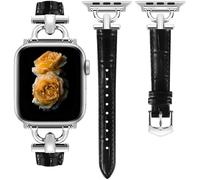Correa de Cuero Auténtico Compatible con Apple Watch Ultra3/2/1 SE3/2/1 Series11/10/9/8/7/6/5/4/3/2/1 para Mujeres, Correa Elegante de Fantasía para 38/40/41/42/44/45/46/49 mm - Hebilla Negro Blanco