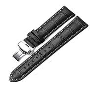 Correa de Cuero de la Hebilla de la Mariposa Bandas de Granos Reloj Pulsera 12mm/13mm/14mm/16mm/17mm/18mm/19mm/20mm/21mm/22mm/24mm Negro y Tan Line, 24mm
