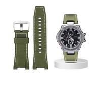 Correa de cuero de lona for reloj Casio G-SHOCK GST-B100 S130 W300GL 400G W330 GST-W120L s120 W130L S100 Series accesorios for relojes(Green canvas silver)