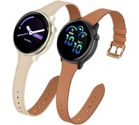 Correa de cuero delgada de 20 mm compatible con Garmin Vivoactive 6/5/3/3 Music, paquete de 2 correas de cuero delgadas para Venu Sq 2/Forerunner 55/165/245/645 para mujer
