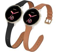 Correa de cuero delgada de 20 mm compatible con Garmin Vivoactive 6/5/3/3 Music, paquete de 2 correas de cuero delgadas para Venu Sq 2/Forerunner 55/165/245/645 para mujer