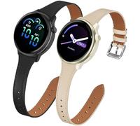 Correa de cuero delgada de 20 mm compatible con Garmin Vivoactive 6/5/3/3 Music, paquete de 2 correas de cuero delgadas para Venu Sq 2/Forerunner 55/165/245/645 para mujer