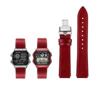 Correa de cuero genuino for reloj Casio G-Shock AE-1200WH/1300/1000/A159/A158 AQ-S810W MRW-200H, pulsera Retro de 18mm (Color : Red silver B, Size : 18mm)