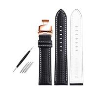 Correa de cuero para hombre de 18 mm, 20 mm, 22 mm y 20 cm de largo, con patrón de fibra de carbono y costuras rojas, con hebilla de mariposa.,Rosa blanca y negra,19 mm