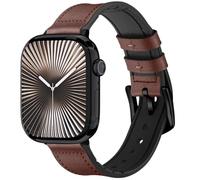 Correa de cuero serie 10 compatible con Apple Watch Series 10 de 46 mm, negro azabache, pizarra, cuero híbrido con interior de goma, correa impermeable a prueba de sudor (marrón oscuro)