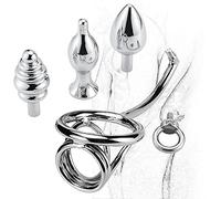 Correa de gancho anal Anillo para el pene Tapón anal de metal Tapón anal 3 bolas intercambiables SM Bondage Anillo para el pene Anillo testicular Estimulación de la próstata Dilatador vaginal(Ø50mm)