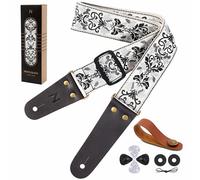 Correa de guitarra, con extremos de cuero genuino para el bajo, guitareléctricas y acústicas, vienen con botón de correa libre, 1 par de cerraduras de correa y 4 picos de guitarra (Blue Leopard)