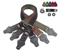 Correa de Guitarra, Correa de Guitarra Acústica con 1 Botón de Correa, 2 Cierres de Correa de Goma, 5 Púas, Correa de bajo de Algodón y Cuero PU para Guitarra Eléctrica Acústica