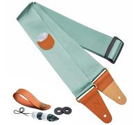 Correa de Guitarra, Correas de Guitarra de Cuero con Bolsillo para Púas para Bajo, Guitarra Eléctrica y Acústica, Vienen con Botón de Correa Gratis, 1 Par de Cierres de Correa y 4 Púas de Guitarra